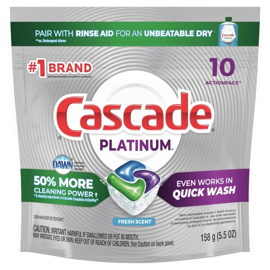 slide 1 of 1, Cascade Platinum Dishwasher Detergent Actionpacs, 10 ct; 5.5 oz