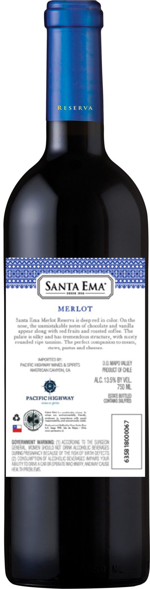 slide 4 of 5, Santa Ema Merlot, 750 ml