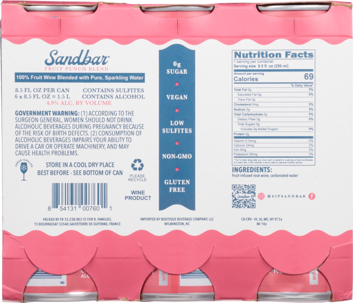 slide 5 of 9, Sandbar Wine Water Fruit Punch, 6 ct; 8.5 oz