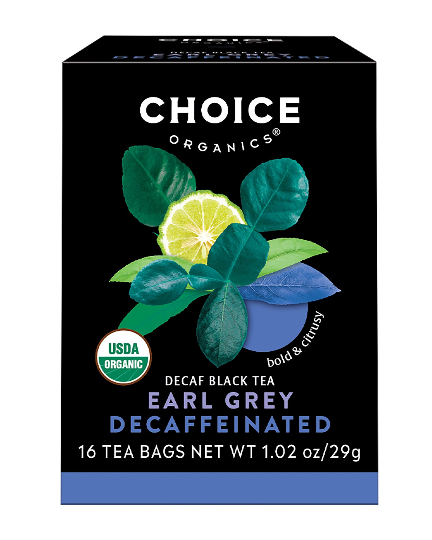 slide 1 of 1, Choice Organics Decaf Earl Grey Tea, Decaffeinated, Black Tea Bags, 16 Count, 16 ct