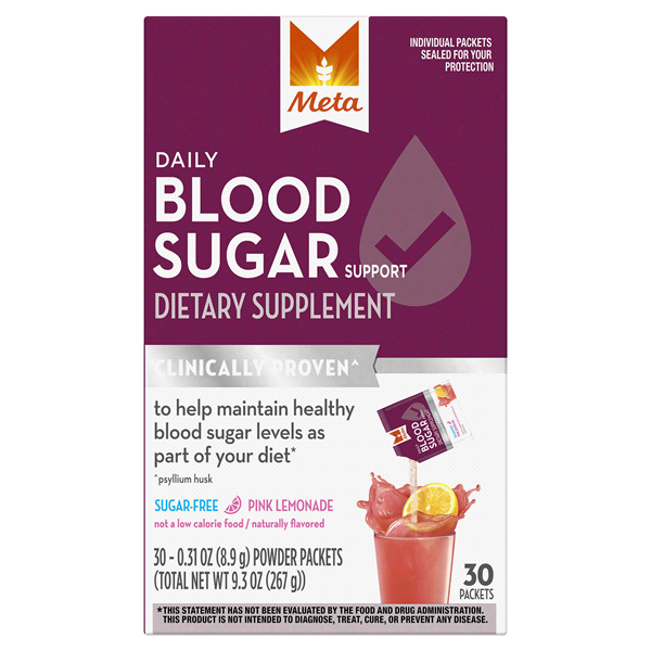 slide 1 of 1, Meta Daily Blood Sugar Support Powder Dietary SupplementPackets Pink Lemonade, 30 ct