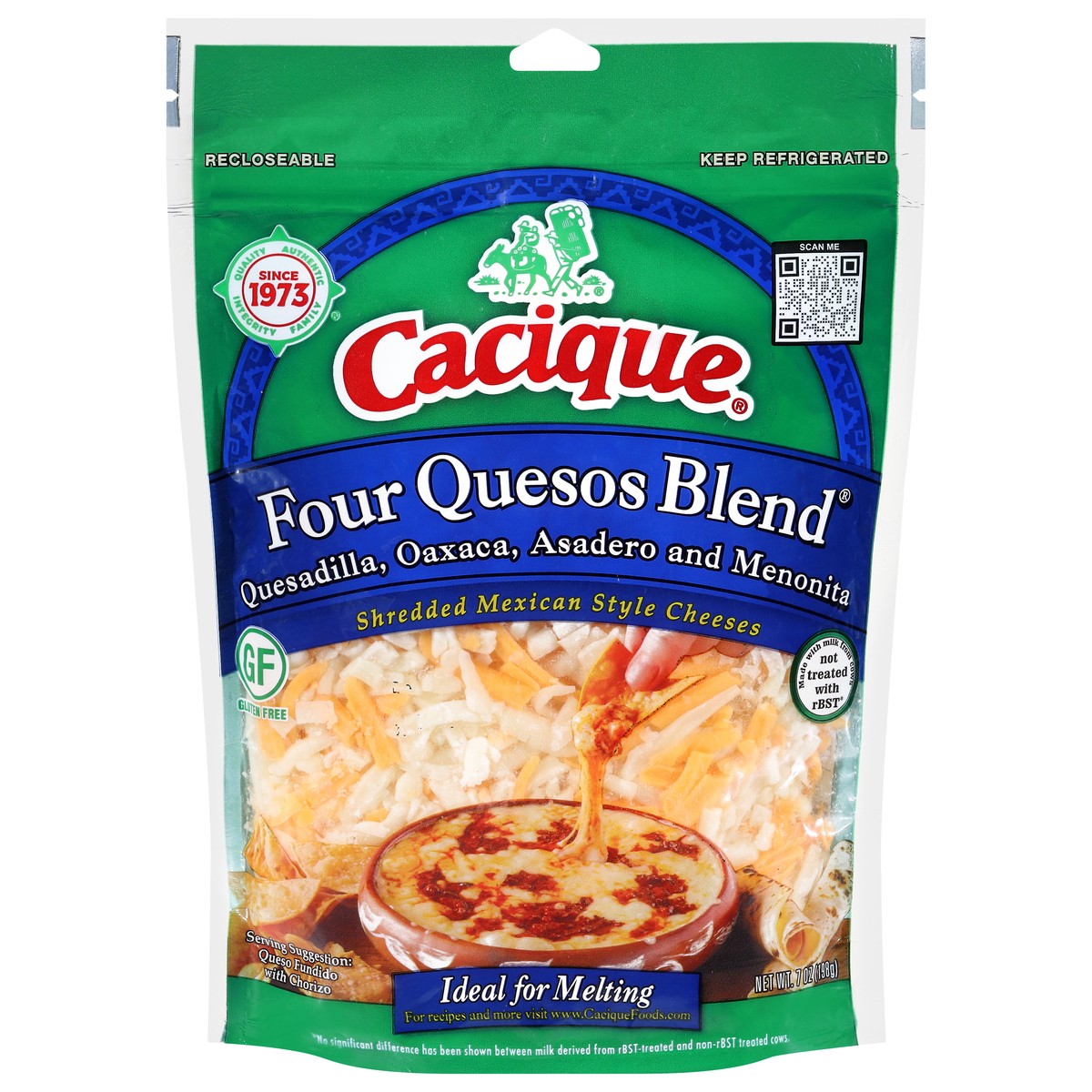 slide 1 of 1, Cacique Shredded Mexican Style Four Quesos Blend Cheese 7 oz, 7 oz