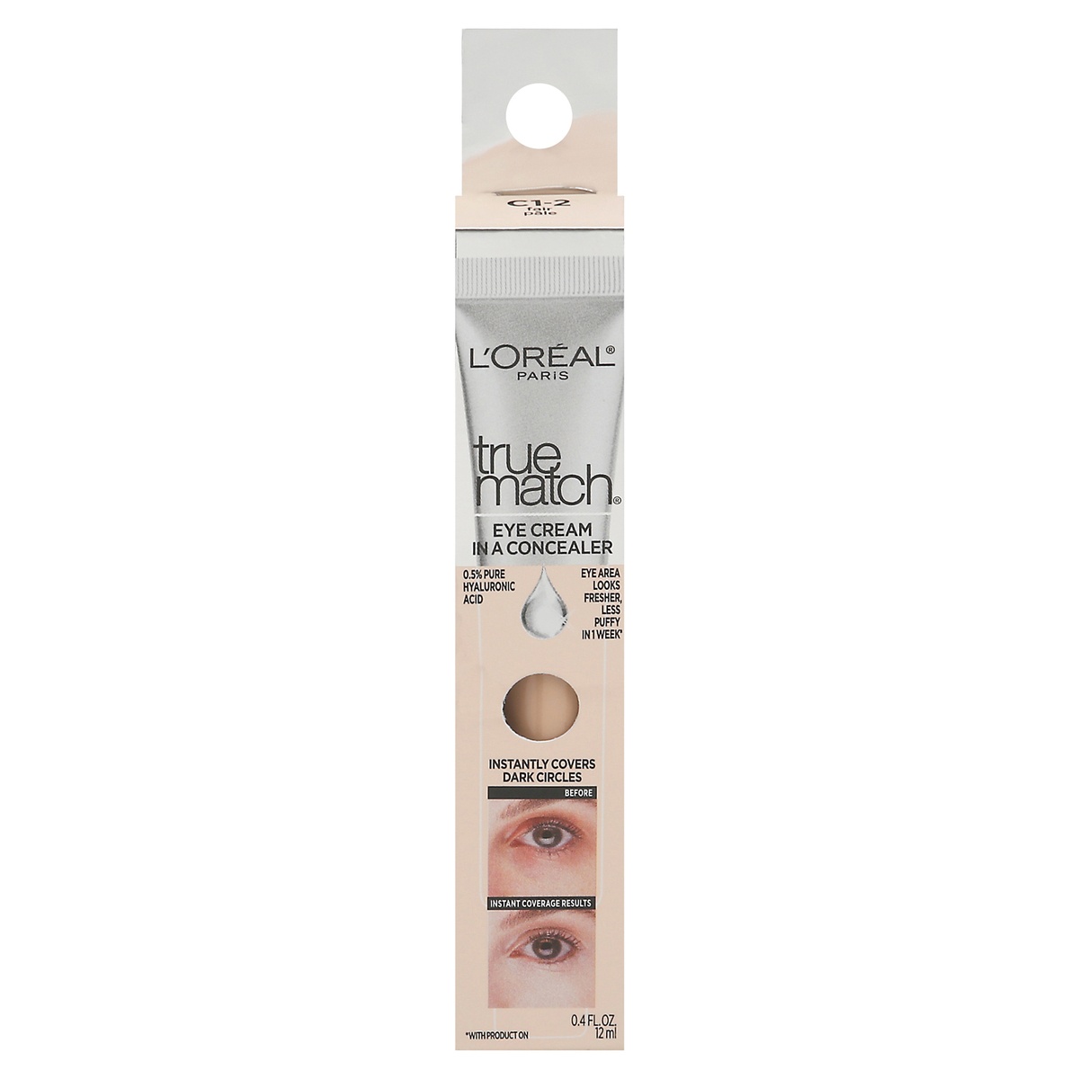 slide 1 of 1, L'Oréal True Match Eye Cream In A Concealer With Hyaluronic Acid, Fair C1-2, 0.4 oz