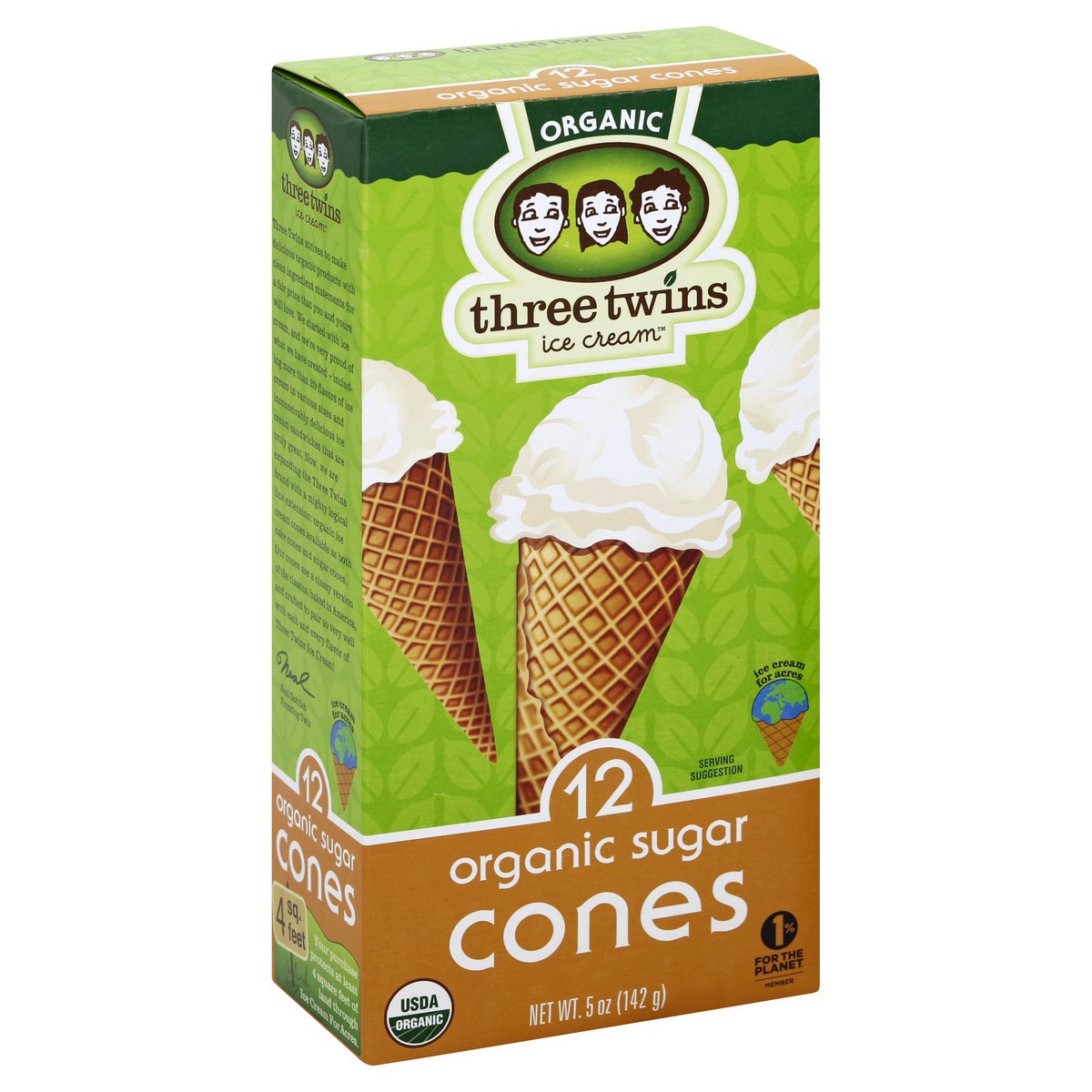 slide 5 of 5, Three Twins Sugar Cones 12 ea, 