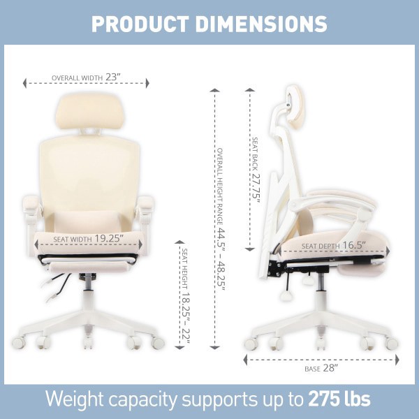 slide 6 of 10, Realspace Vallori Mesh/Fabric High-Back Chair With Retractable Footrest, Cream/White, 1 ct