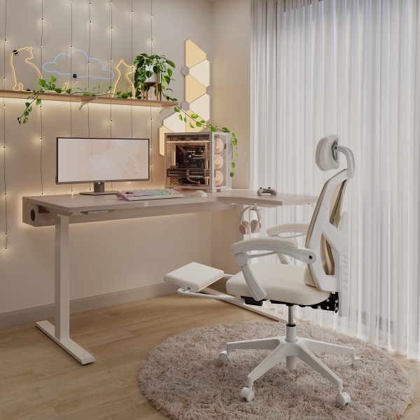 slide 10 of 10, Realspace Vallori Mesh/Fabric High-Back Chair With Retractable Footrest, Cream/White, 1 ct