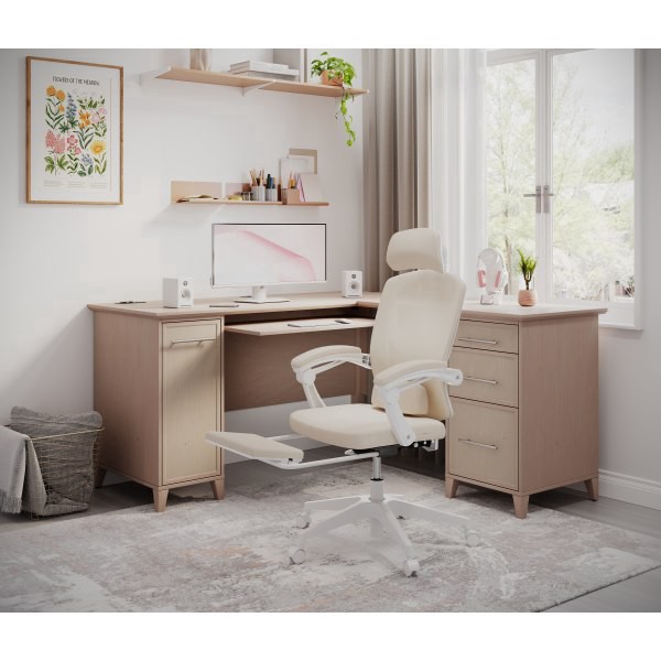 slide 8 of 10, Realspace Vallori Mesh/Fabric High-Back Chair With Retractable Footrest, Cream/White, 1 ct