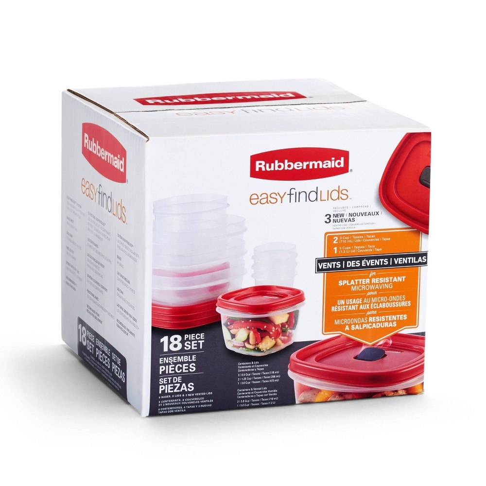 slide 2 of 2, Rubbermaid Easy Find Lids With Vents Containers And Lids Set - Racer Red/Clear, 18 ct