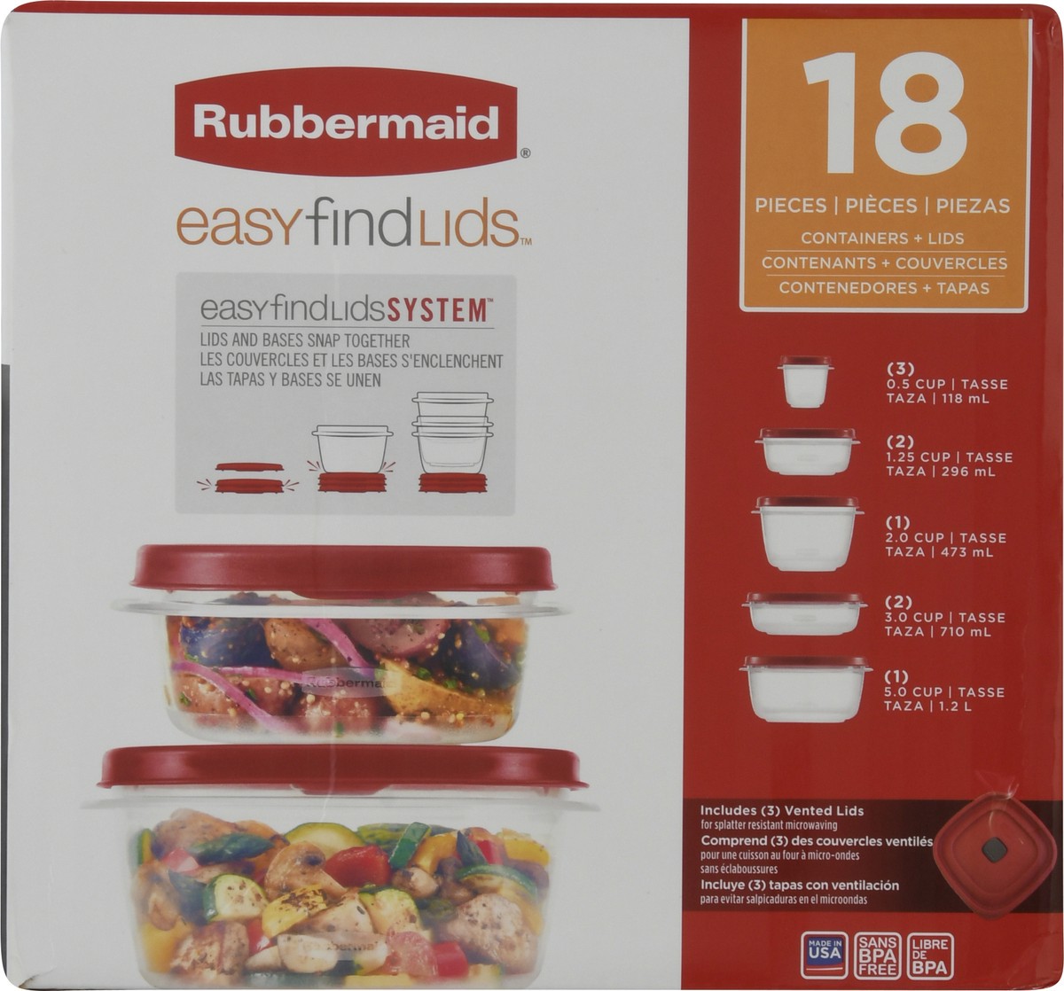 slide 5 of 9, Rubbermaid EasyFindLids 18 Pieces Containers + Lids 1 ea, 1 ct