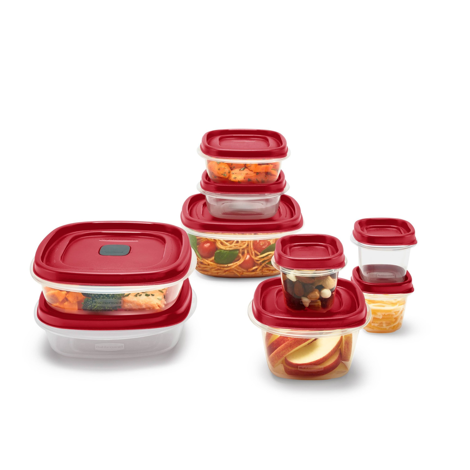 slide 1 of 2, Rubbermaid Easy Find Lids With Vents Containers And Lids Set - Racer Red/Clear, 18 ct