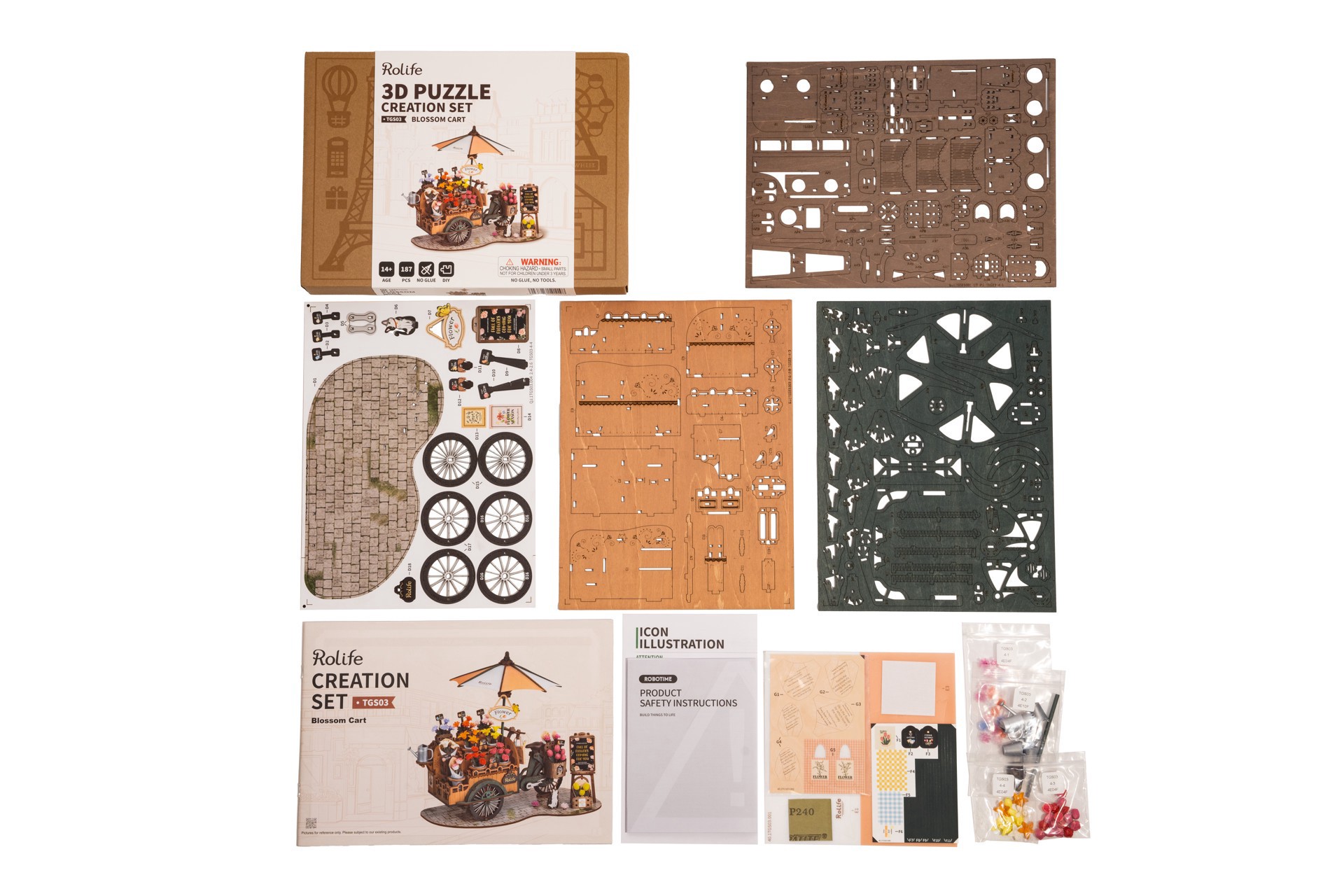 slide 4 of 10, Robotime Rolife Blossom Cart 3d Puzzle Creation Set, 8.27 in x 6.42 in x 9.53 in