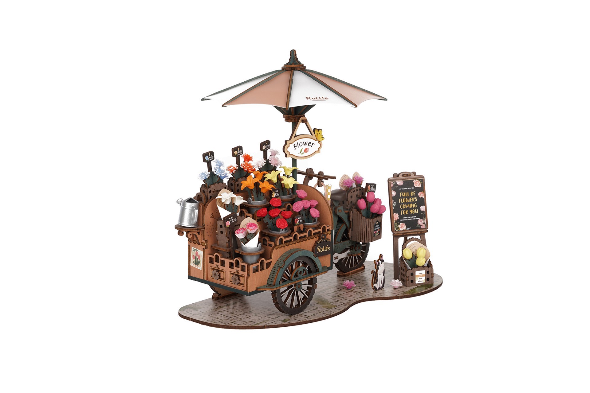 slide 8 of 10, Robotime Rolife Blossom Cart 3d Puzzle Creation Set, 8.27 in x 6.42 in x 9.53 in