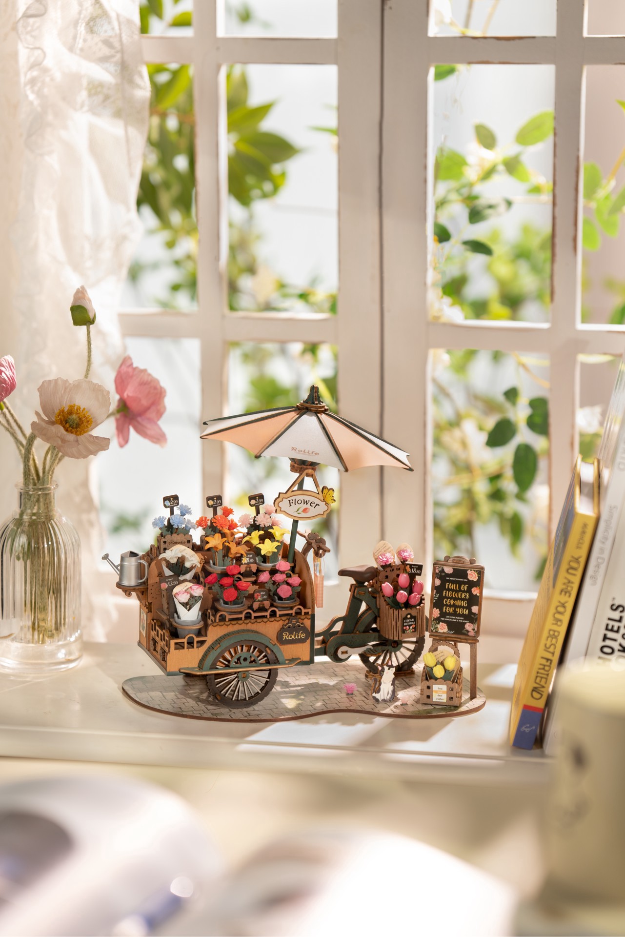 slide 5 of 10, Robotime Rolife Blossom Cart 3d Puzzle Creation Set, 8.27 in x 6.42 in x 9.53 in