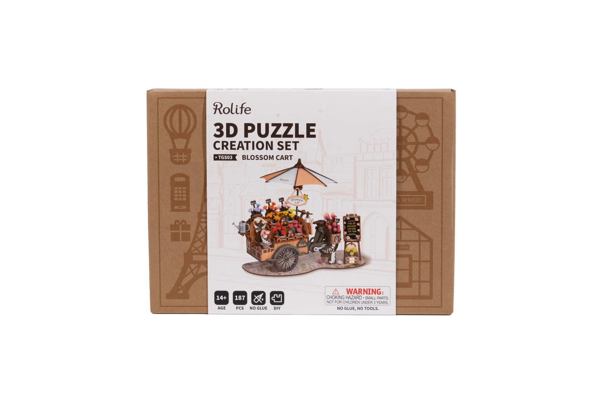 slide 2 of 10, Robotime Rolife Blossom Cart 3d Puzzle Creation Set, 8.27 in x 6.42 in x 9.53 in