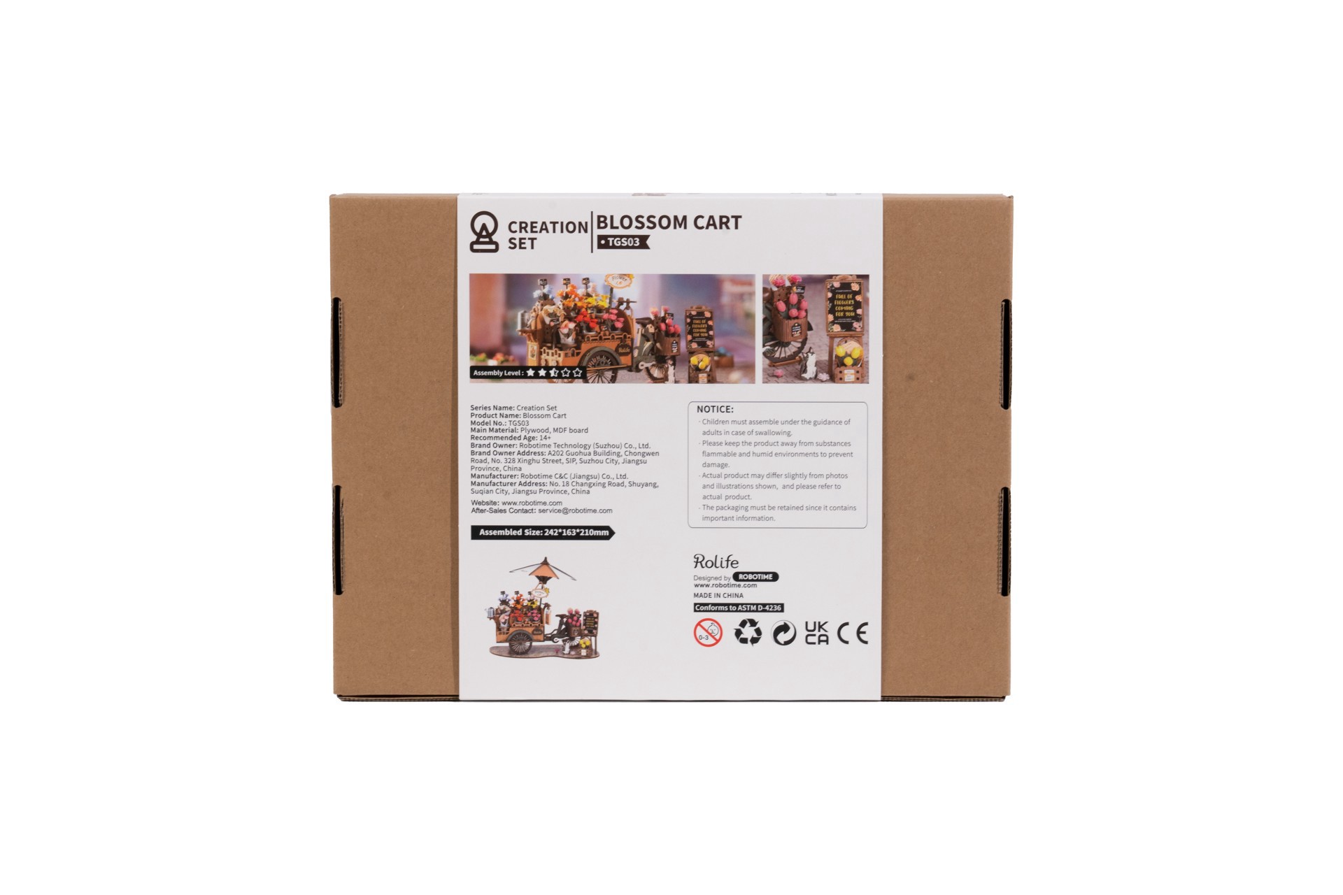 slide 10 of 10, Robotime Rolife Blossom Cart 3d Puzzle Creation Set, 8.27 in x 6.42 in x 9.53 in