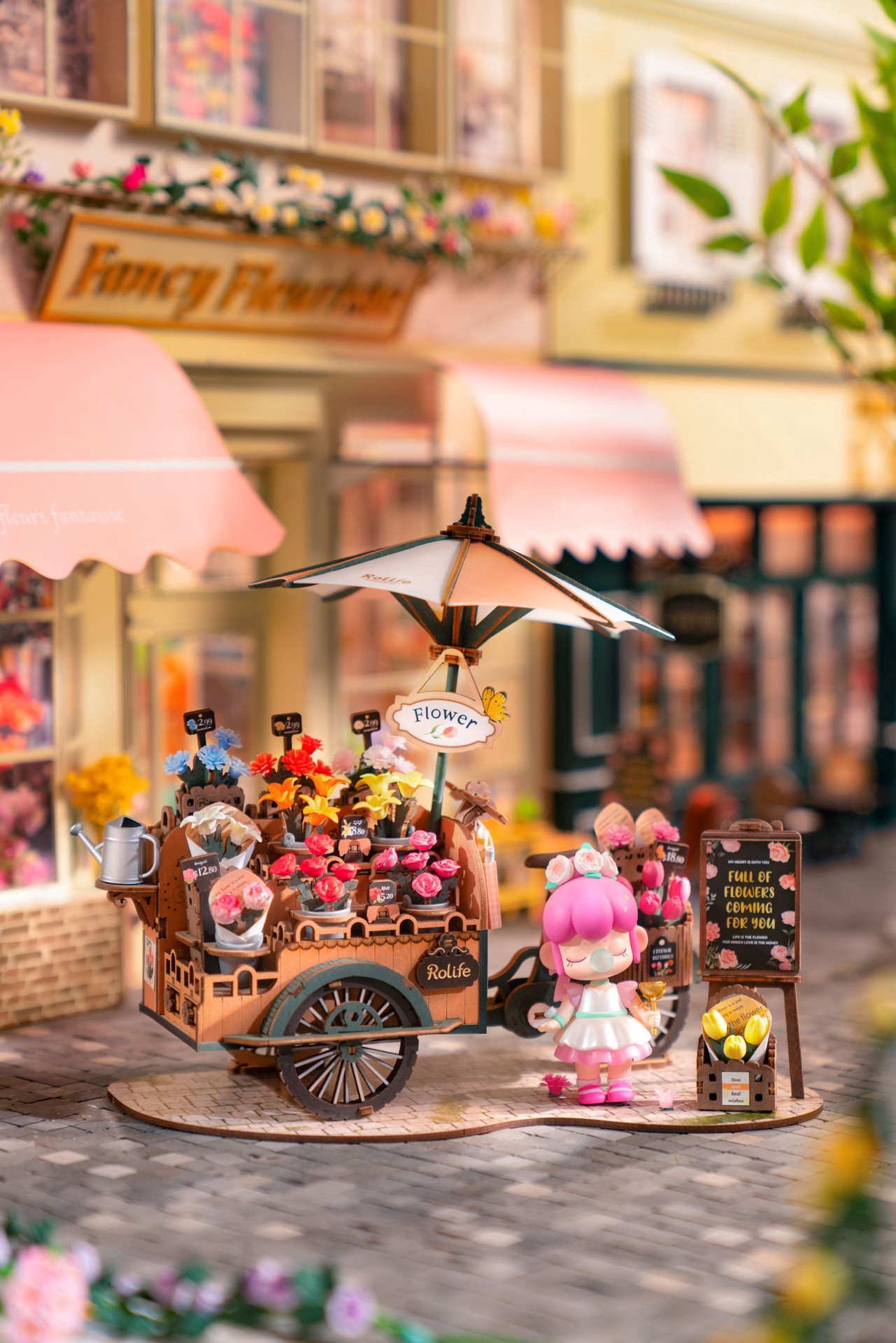 slide 6 of 10, Robotime Rolife Blossom Cart 3d Puzzle Creation Set, 8.27 in x 6.42 in x 9.53 in