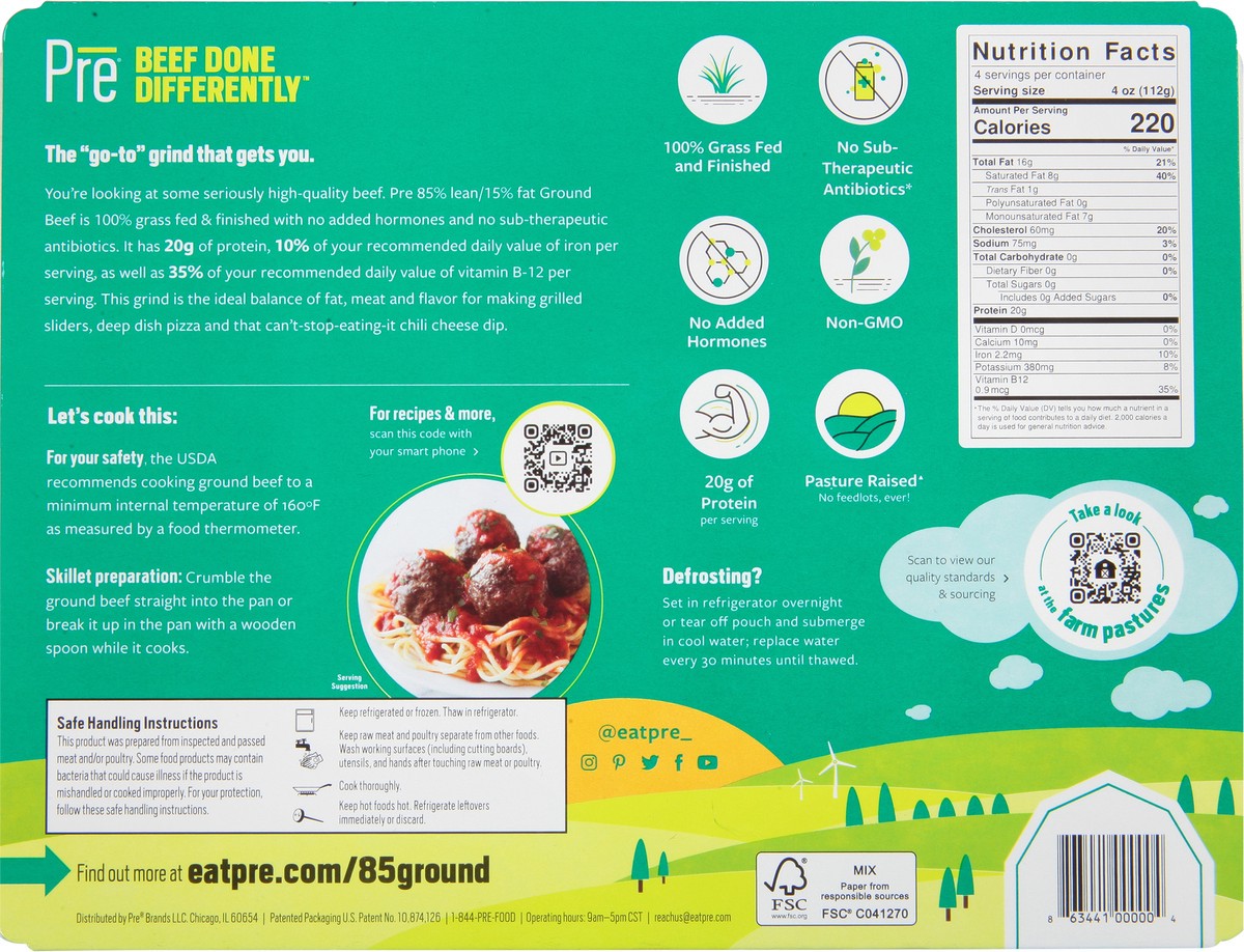 slide 5 of 9, Pre 100% Grass Fed & Finished Ground Beef 16 oz, 16 oz