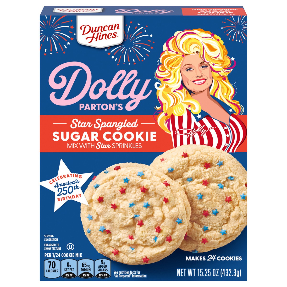 slide 1 of 14, Dolly Parton's Star Spangled Sugar Cookie Mix with Star Sprinkles, 15.25 oz