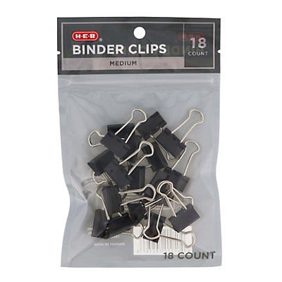 slide 1 of 1, H-E-B Medium Binder Clips, 18 ct