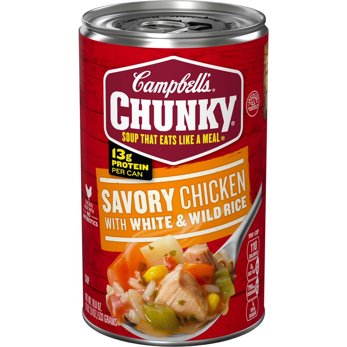 slide 1 of 5, Campbell's Campbell''s Chunky Soup, Savory Chicken with White and Wild Rice Soup, 18.8 Oz Can, 18.8 oz