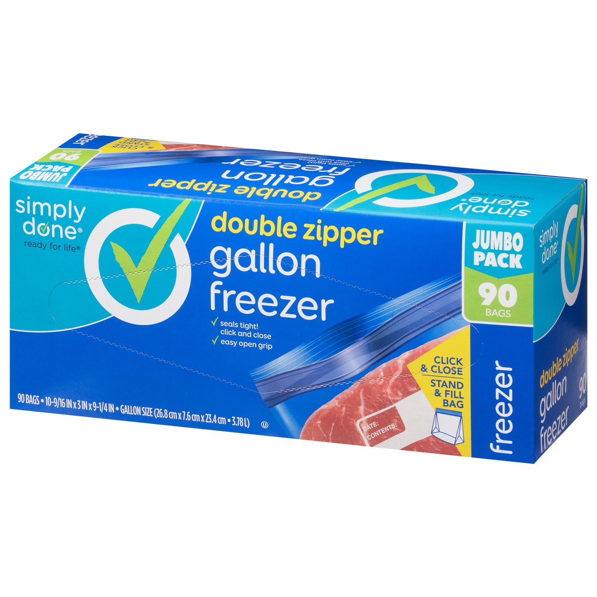 slide 7 of 9, Simply Done Jumbo Pack Gallon Double Zipper Freezer Bags 90 ea, 90 ct