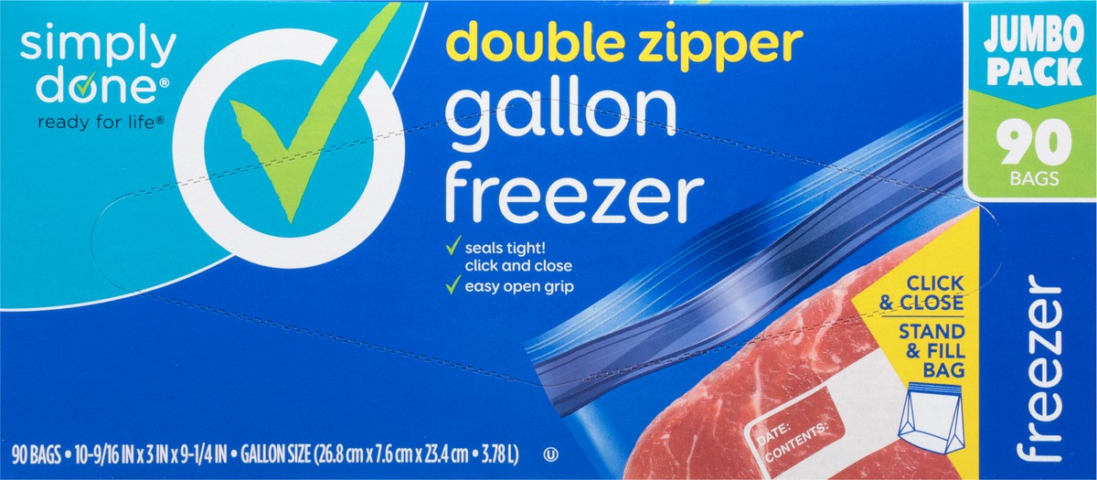 slide 9 of 9, Simply Done Jumbo Pack Gallon Double Zipper Freezer Bags 90 ea, 90 ct