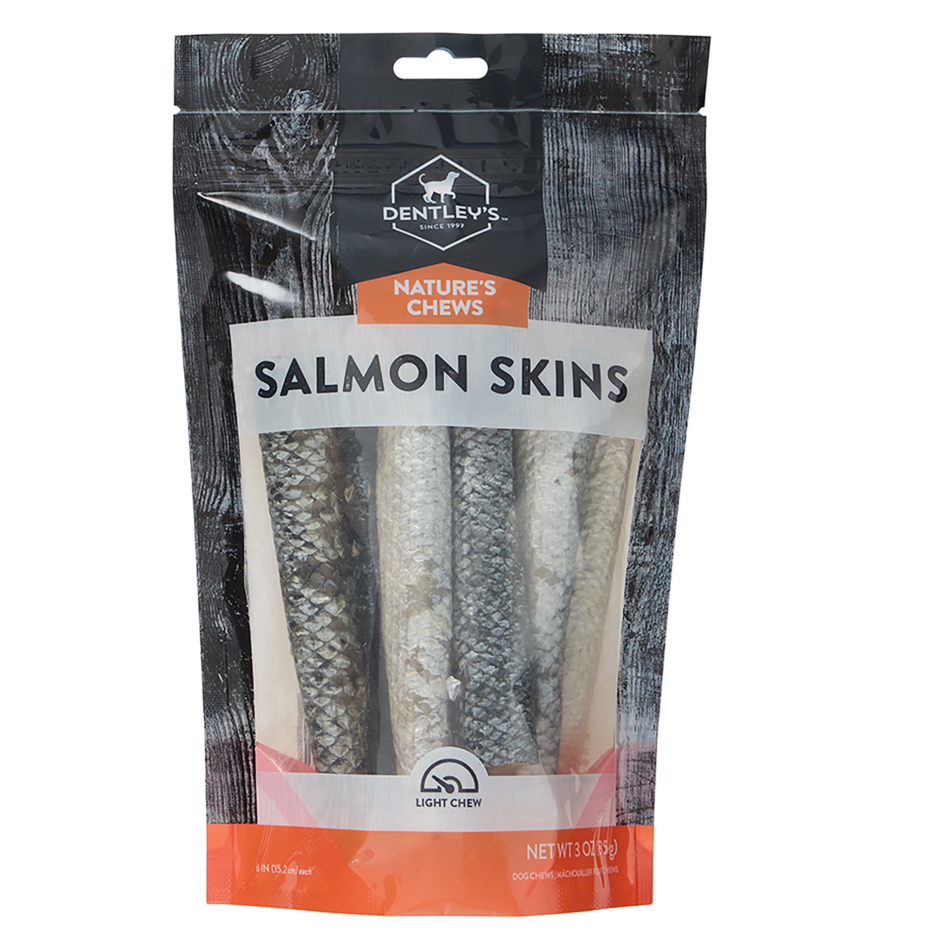 slide 1 of 1, Dentley's Natural Chews Salmon Skins 6 Inch 3 Oz, 3 oz