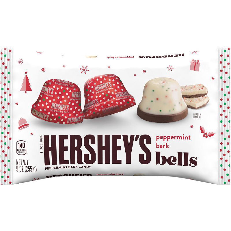 slide 1 of 3, Hershey's Peppermint Bark Bells, Christmas Candy Bag, 9 oz, 9 oz