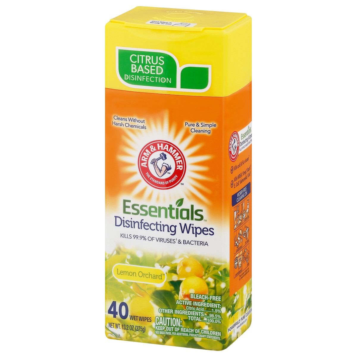 slide 3 of 9, ARM & HAMMER Arm & Ham Essentials Disinfecting Wipes Lemon Orchard, 40 ct