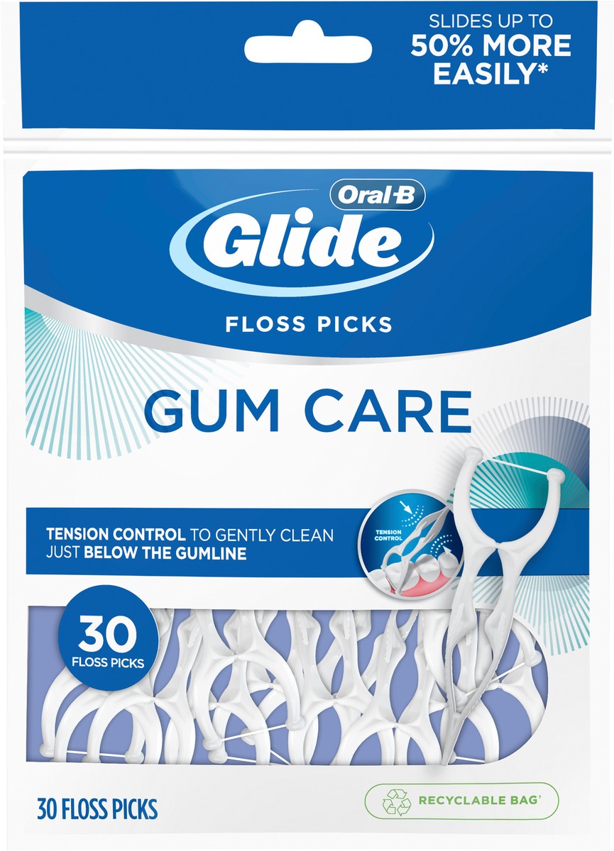 slide 3 of 3, Oral-B Glide Gum Care Dental Floss Picks, Good for Back Teeth, 30 Picks, 30 ct