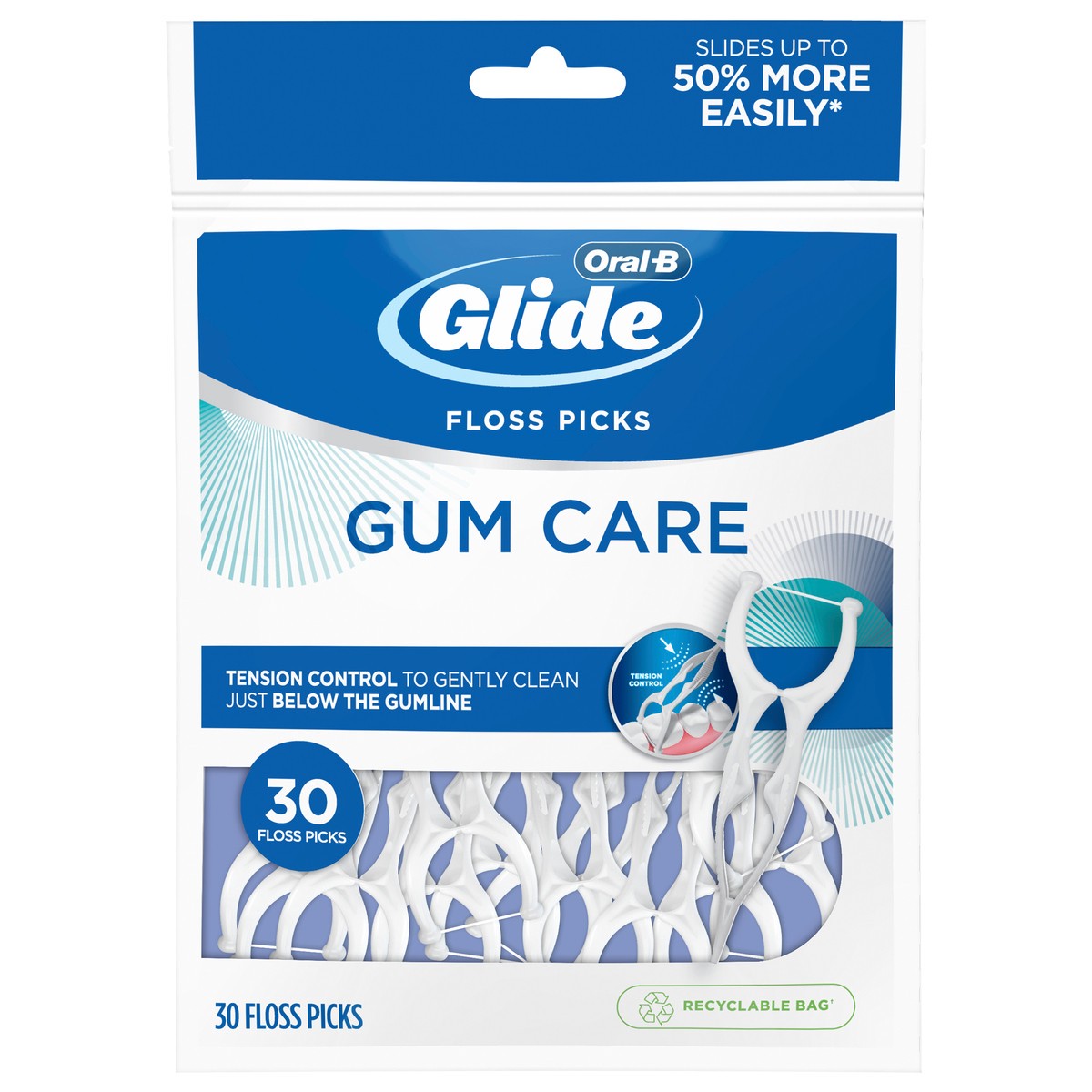 slide 1 of 3, Oral-B Glide Gum Care Dental Floss Picks, Good for Back Teeth, 30 Picks, 30 ct
