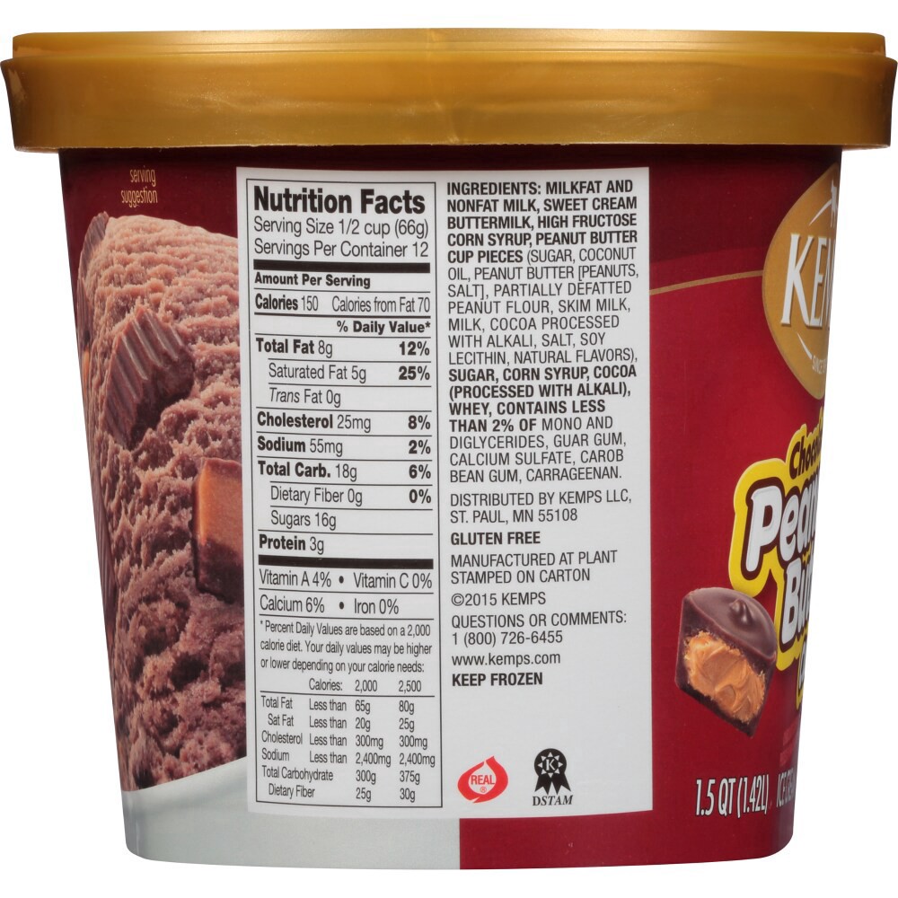 slide 3 of 3, Kemps Chocolate Peanut Butter Cup Ice Cream, 1.5 qt