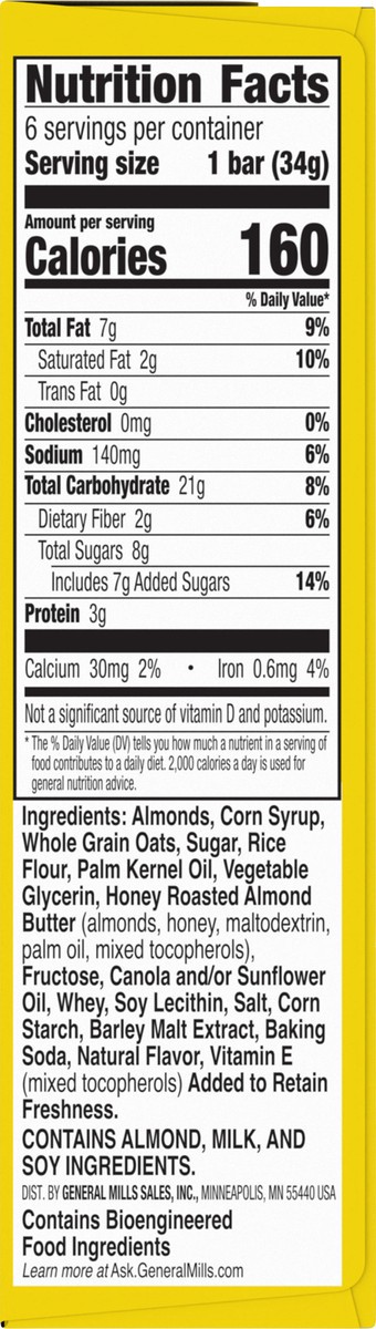 slide 12 of 13, Nature Valley Sweet and Salty Nut Granola Bars, Almond, 6 Bars, 7.2 oz, 6 ct