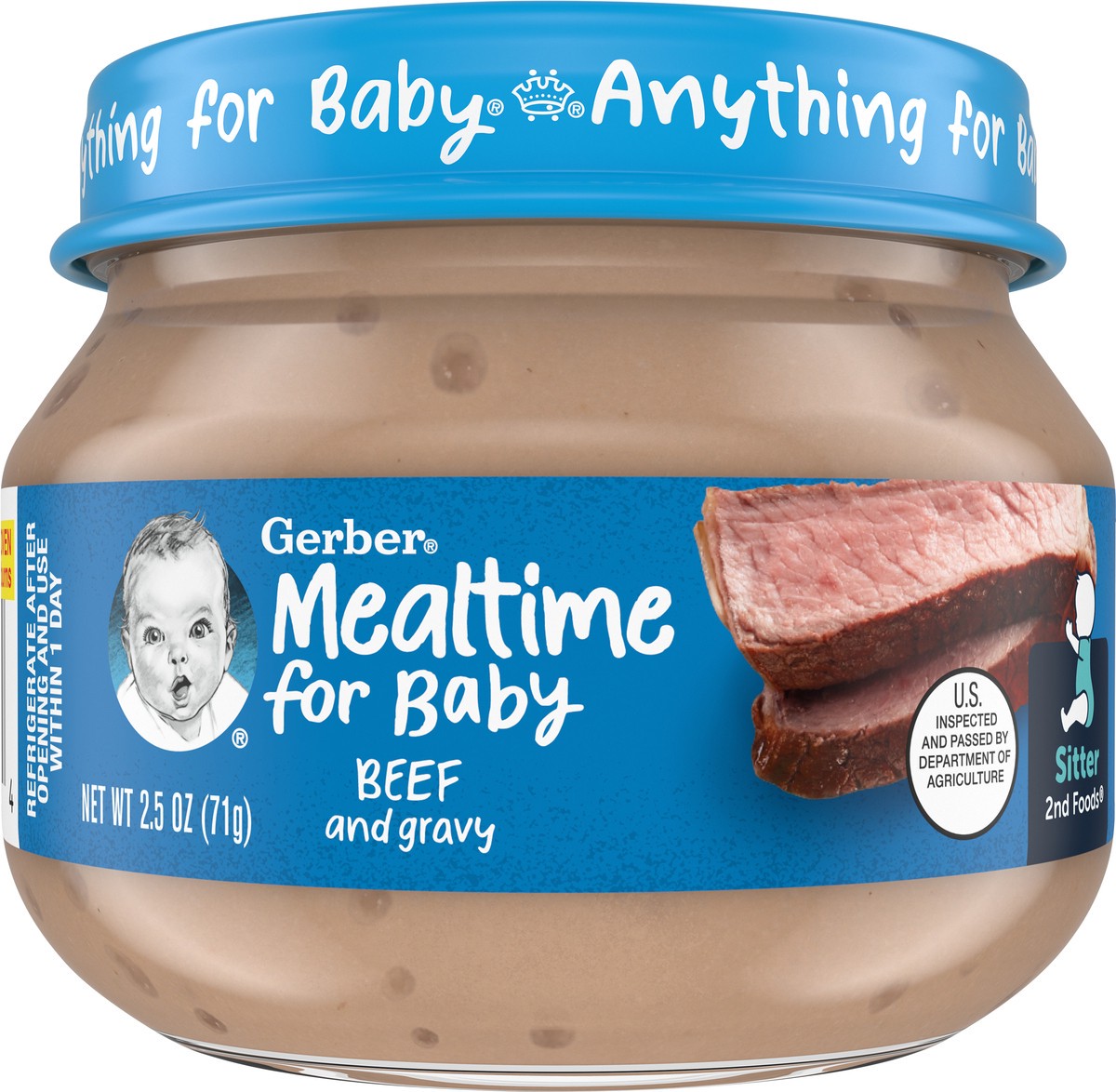 slide 6 of 9, Gerber 2nd Foods Mealtime for Baby Baby Food, Beef and Gravy, 2.5 oz Jar, 2.5 oz