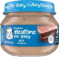 Gerber Stage 2 Baby Food, Baby Mealtime Beef and Gravy Jar, Baby Puree Jars Glass