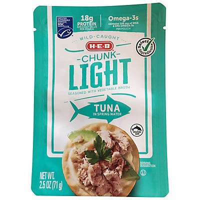 slide 1 of 1, H-E-B Chunk Light Tuna in Water Pouch, 2.5 oz