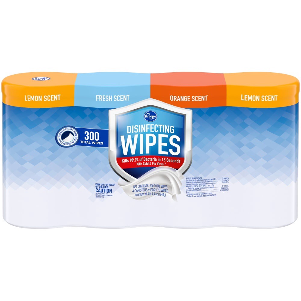 slide 2 of 3, Kroger Home Sense Disinfecting Wipes Variety Pack 4 Canisters, 300 ct