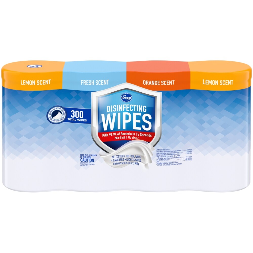 slide 1 of 1, Kroger Home Sense Disinfecting Wipes Variety Pack 4 Canisters, 300 ct