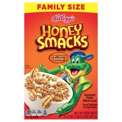 Kellogg''s Honey Smacks Cold Breakfast Cereal, Made with Whole Grain, Kids Snacks, Family Size, Original, 21.2oz Box (1 Box)