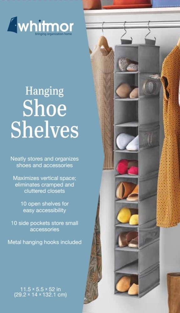 slide 1 of 1, Whitmor 10-Shelf Hanging Shoe Organizer - Alloy Gray, 1 ct