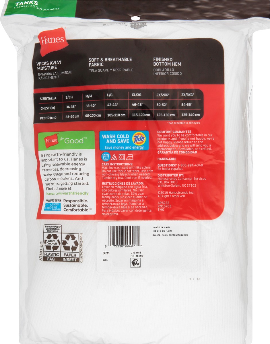 slide 2 of 9, Hanes 2XL White Tagless Tanks 3 ea, 3 ct