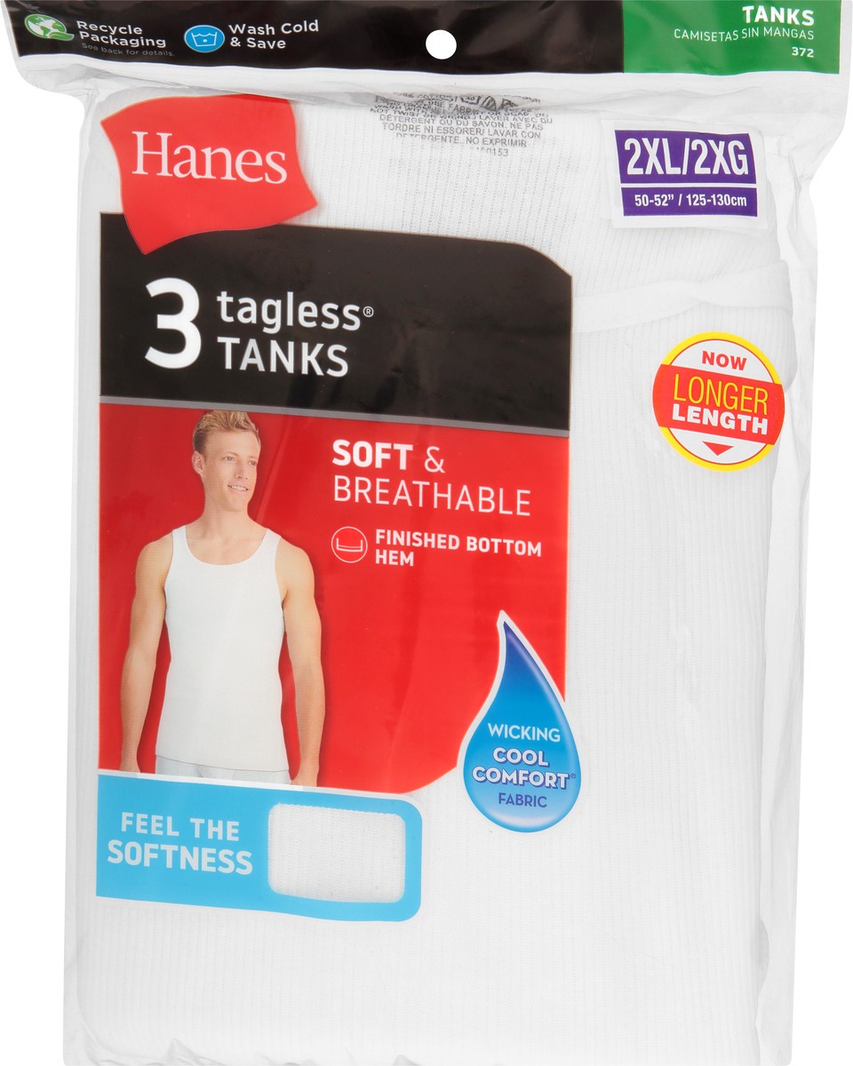 slide 9 of 9, Hanes 2XL White Tagless Tanks 3 ea, 3 ct