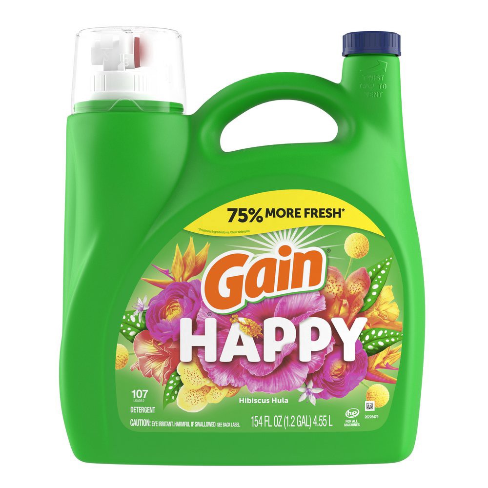 slide 1 of 1, Gain Happy Hibiscus Hula Liquid Laundry Detergent 107 Loads, 154 oz