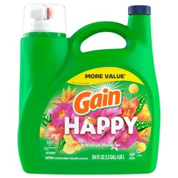Gain Liquid Laundry Detergent, Happy, Hibiscus Hula, 154 fl oz, 107 loads, Laundry Detergent Liquid Soap, HE compatible