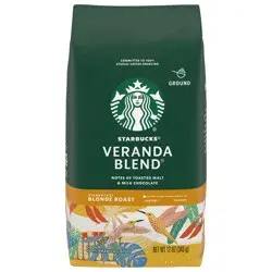 Starbucks Ground Coffee, Starbucks Blonde Roast Coffee, Veranda Blend, 100% Arabica, 1 Bag - 12 oz