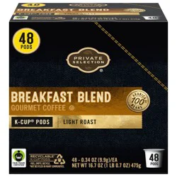 Private Selection Fair Trade Breakfast Blend Light Roast Coffee K-Cup Pods - 48 ct