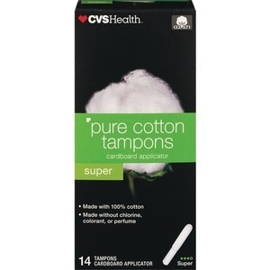 slide 1 of 1, CVS Health Pure Cotton Tampons, Super, 14 ct