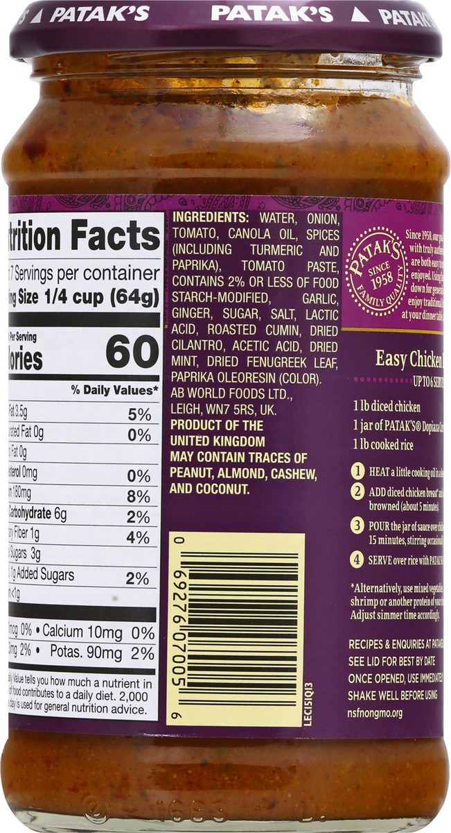 slide 7 of 9, Patak's Dopiaza Simmer Sauce 15 oz, 15 oz