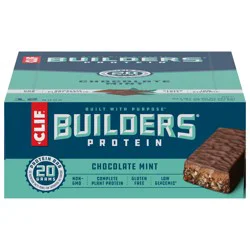 CLIF BUILDERS Protein Bars - Chocolate Mint Flavor - 20g Plant Based Protein - Gluten Free - Non-GMO - Low Glycemic - No Artificial Sweeteners - 2.4 oz. (12 Pack)