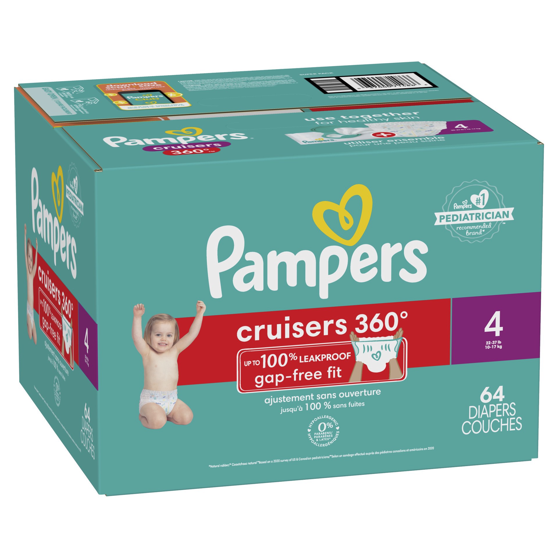 slide 3 of 9, Pampers Cruisers 360 Diapers Size 4 64 Count, 64 ct